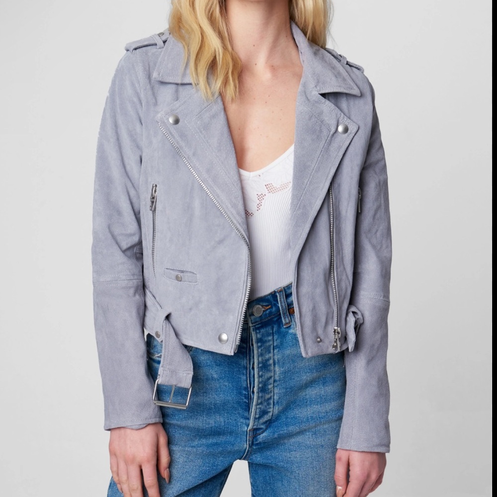 BLANK NYC cloud grey suede moto jacket
